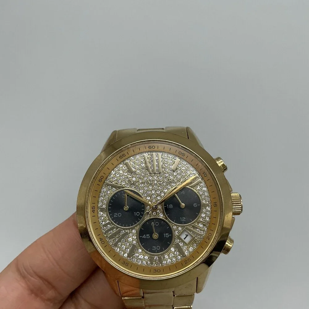 Michael Kors Womens Watch 41mm Gold Tone Chrono Crystals MK6569 New Battery 6.5
